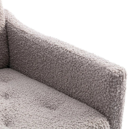 COOLMORE Modern Accent Chair with Arms, Tufted Decorative Fabric Armchair with Gold Metal Legs, Upholstered Reading Chair for Living Room Bedroom Office (Grey Teddy)-海智集-Default-