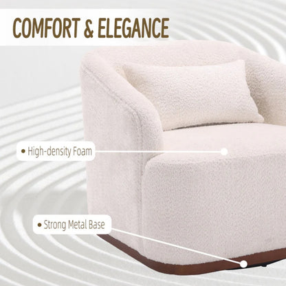 Swivel Barrel Chair, Comfy Round Accent Sofa Chair 360 Degree Swivel, White Chenille, 31.5 x 31.5 x 27.56-海智集-Default-