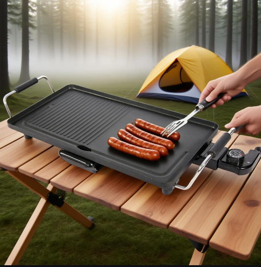 XH-4826 Stainless Steel Electric Grill Portable Indoor/Outdoor Grill Pan with Adjustable Temp, Nonstick Surface & Drip Tray - Perfect for BBQ, Meat, Pancakes, Party Cooking-海智集-