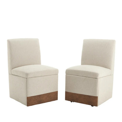 COOLMORE 360 Degree Swivel Upholstered Dining Chairs Set of 2 Swivel Dining Room Chairs Kitchen Chairs Casters & Storage Comfy Modern Rolling Chair for Living Room Fabric Armless Chair-海智集-Default-