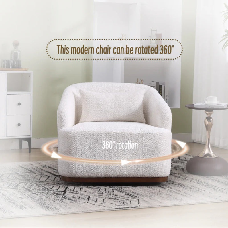 Swivel Barrel Chair, Comfy Round Accent Sofa Chair 360 Degree Swivel, White Chenille, 31.5 x 31.5 x 27.56-海智集-Default-