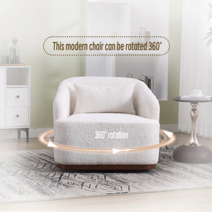 Swivel Barrel Chair, Comfy Round Accent Sofa Chair 360 Degree Swivel, White Chenille, 31.5 x 31.5 x 27.56-海智集-Default-