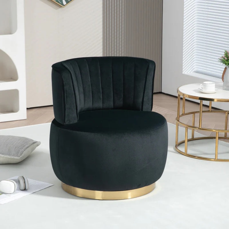 COOLMORE Swivel Barrel Chair, 360 Degree Round Armchair with Fluffy Velvet Upholstery for Living Room, Bedroom, Office-海智集-Default-