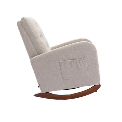 High Back Rocking Chair Nursery Chair .Comfortable Rocker Fabric Padded Seat .Modern High Back Armchair-海智集-Default-