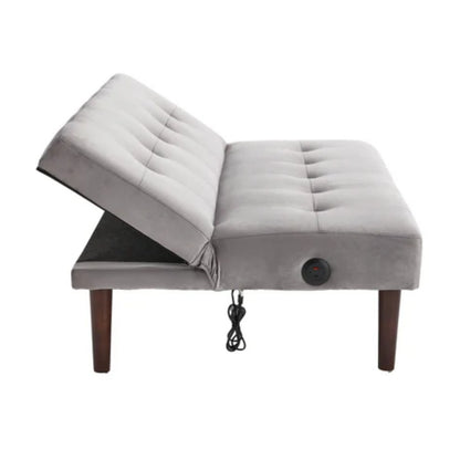 Foldable Fashion Sofa Bed High End Flannel Fabric Back Adjustable Sofa Recliner Futon, Modern Fashion Sofa with Charging Port, Suitable for Living Room Bedroom Office (Gray)-海智集-Default-