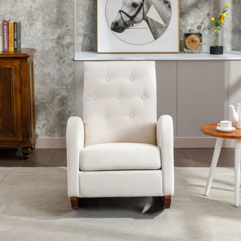 High Back Rocking Chair Nursery Chair .Comfortable Rocker Fabric Padded Seat .Modern High Back Armchair-海智集-Default-