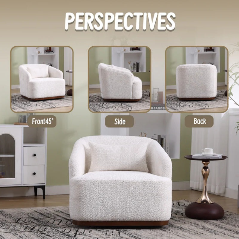Swivel Barrel Chair, Comfy Round Accent Sofa Chair 360 Degree Swivel, White Chenille, 31.5 x 31.5 x 27.56-海智集-Default-