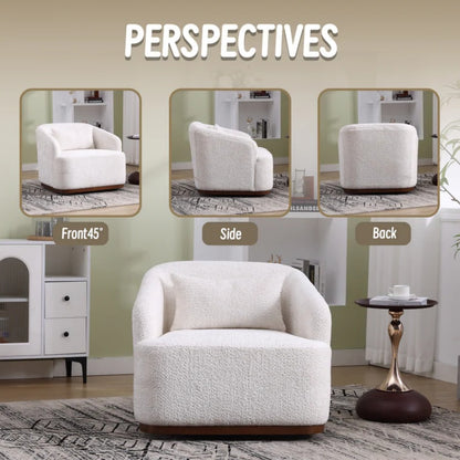 Swivel Barrel Chair, Comfy Round Accent Sofa Chair 360 Degree Swivel, White Chenille, 31.5 x 31.5 x 27.56-海智集-Default-