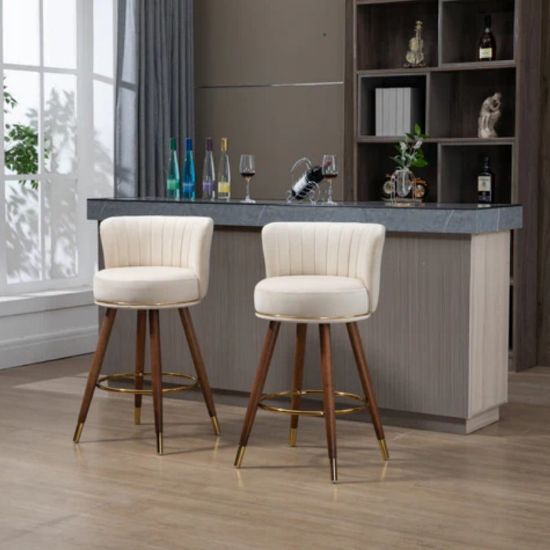 COOLMORE Counter Height Bar Stools Set of 2 for Kitchen Counter Solid Wood Legs with a fixed height of 360 degrees-海智集-Default-