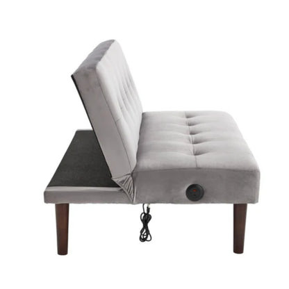 Foldable Fashion Sofa Bed High End Flannel Fabric Back Adjustable Sofa Recliner Futon, Modern Fashion Sofa with Charging Port, Suitable for Living Room Bedroom Office (Gray)-海智集-Default-