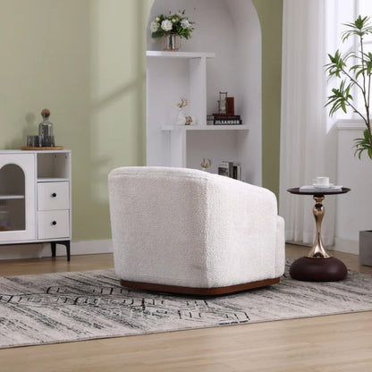 Swivel Barrel Chair, Comfy Round Accent Sofa Chair 360 Degree Swivel, White Chenille, 31.5 x 31.5 x 27.56-海智集-Default-