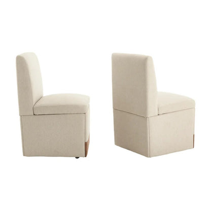 COOLMORE 360 Degree Swivel Upholstered Dining Chairs Set of 2 Swivel Dining Room Chairs Kitchen Chairs Casters & Storage Comfy Modern Rolling Chair for Living Room Fabric Armless Chair-海智集-Default-
