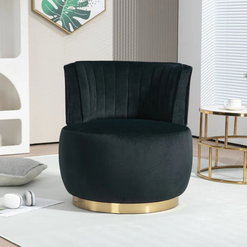 COOLMORE Swivel Barrel Chair, 360 Degree Round Armchair with Fluffy Velvet Upholstery for Living Room, Bedroom, Office-海智集-Default-