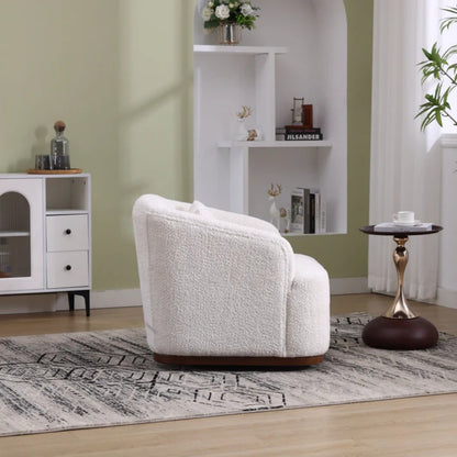 Swivel Barrel Chair, Comfy Round Accent Sofa Chair 360 Degree Swivel, White Chenille, 31.5 x 31.5 x 27.56-海智集-Default-