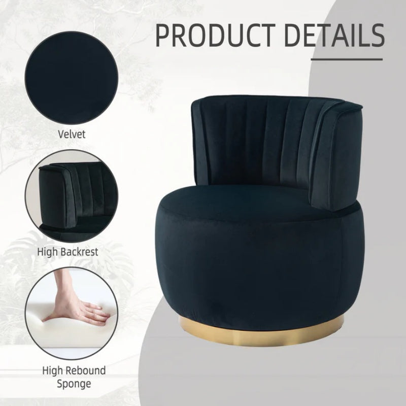 COOLMORE Swivel Barrel Chair, 360 Degree Round Armchair with Fluffy Velvet Upholstery for Living Room, Bedroom, Office-海智集-Default-