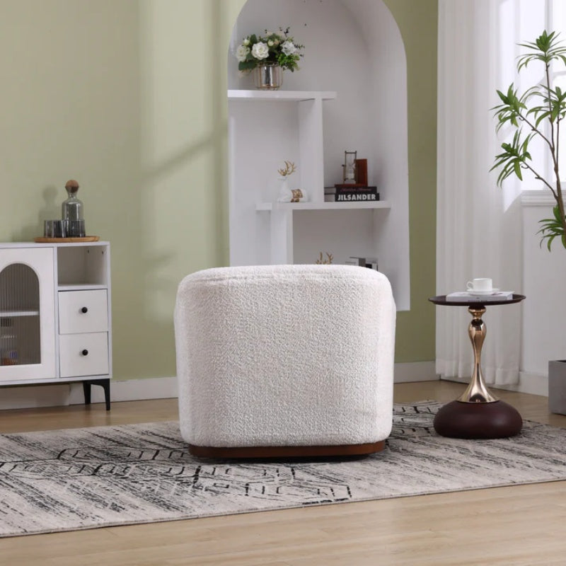 Swivel Barrel Chair, Comfy Round Accent Sofa Chair 360 Degree Swivel, White Chenille, 31.5 x 31.5 x 27.56-海智集-Default-