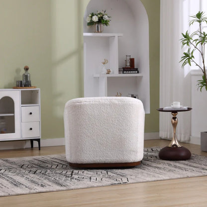 Swivel Barrel Chair, Comfy Round Accent Sofa Chair 360 Degree Swivel, White Chenille, 31.5 x 31.5 x 27.56-海智集-Default-