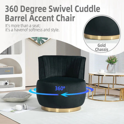 COOLMORE Swivel Barrel Chair, 360 Degree Round Armchair with Fluffy Velvet Upholstery for Living Room, Bedroom, Office-海智集-Default-