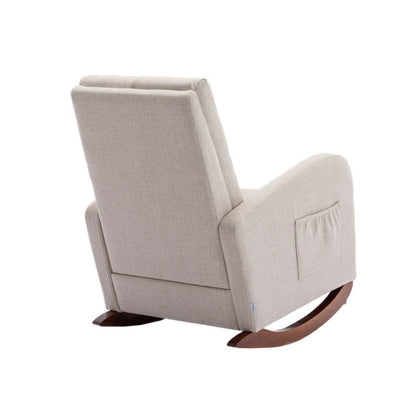 High Back Rocking Chair Nursery Chair .Comfortable Rocker Fabric Padded Seat .Modern High Back Armchair-海智集-Default-
