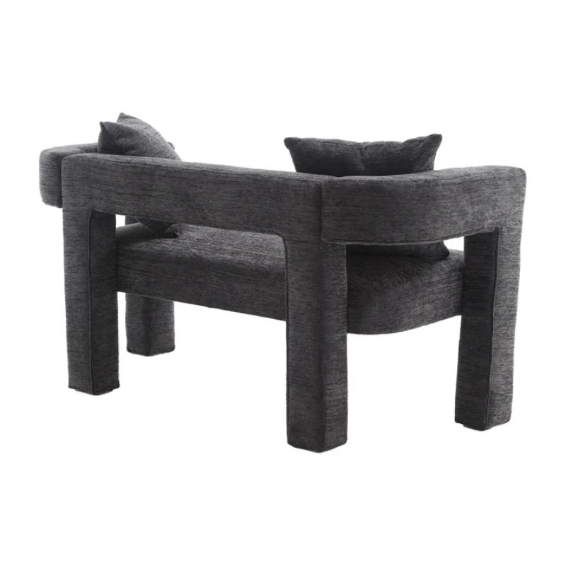Modern Chenille Loveseat Sofa, Comfy Upholstered 2-Seater Sofa, Small Loveseat Accent Couch for Living Bedroom Leisure Areas, Carbon Black-海智集-Default-