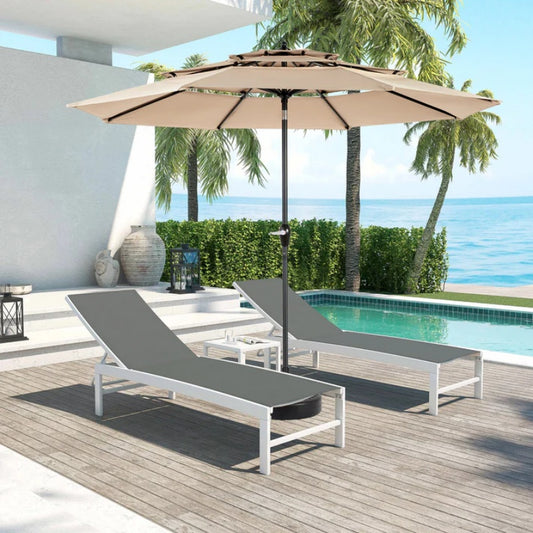 Aluminium 10ft 3 Tier Auto-tilt Umbrella ,Outdoor Patio Umbrella - Market Table Pool Deck Umbrella (Base Not Included) - ( khaki )-海智集-Default-