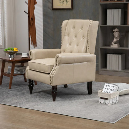 Modern Accent Chair Lounge Chair with Sturdy Wood Legs in Camel PU Leather for Living Room and Bedroom-海智集-Default-