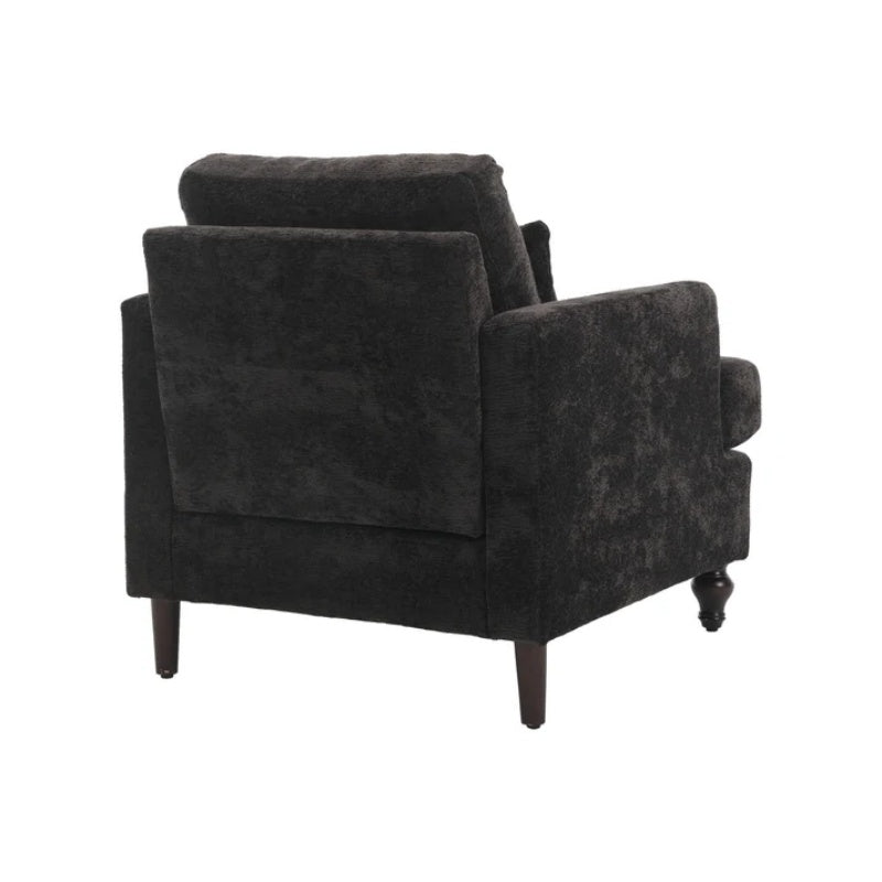 Modern Accent Chair Lounge Chair Black Chenille Tufted Club Chair Mid Century Arm Chair with Solid Wood Frame-海智集-Default-