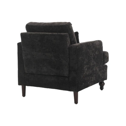Modern Accent Chair Lounge Chair Black Chenille Tufted Club Chair Mid Century Arm Chair with Solid Wood Frame-海智集-Default-