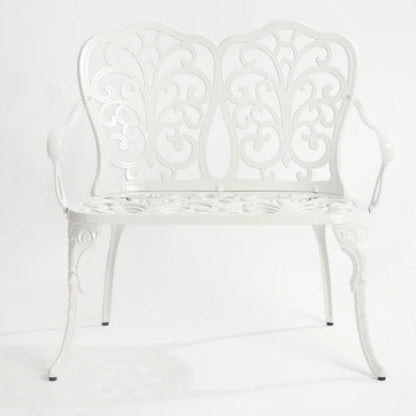 Patio Garden Bench Metal Park Bench Cast Aluminum Outdoor Furniture with Floral Rose for Patio,Park,Lawn,Yard white-海智集-Default-