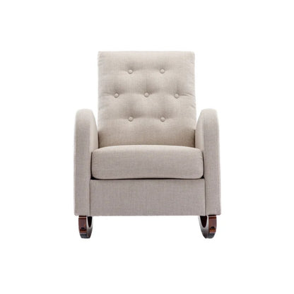 High Back Rocking Chair Nursery Chair .Comfortable Rocker Fabric Padded Seat .Modern High Back Armchair-海智集-Default-