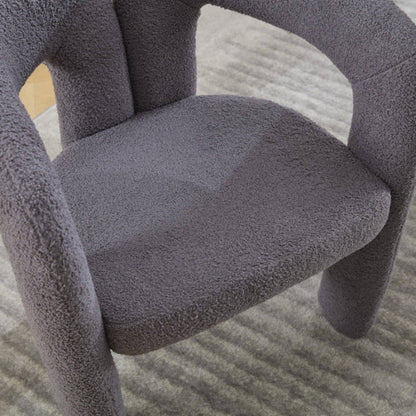 COOLMORE Contemporary Designed Teddy Velvet Upholstered Accent/Dining Chair with Armrest, Gray Teddy Fabric, Set of 2-海智集-Default-