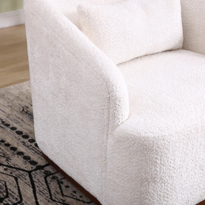 Swivel Barrel Chair, Comfy Round Accent Sofa Chair 360 Degree Swivel, White Chenille, 31.5 x 31.5 x 27.56-海智集-Default-
