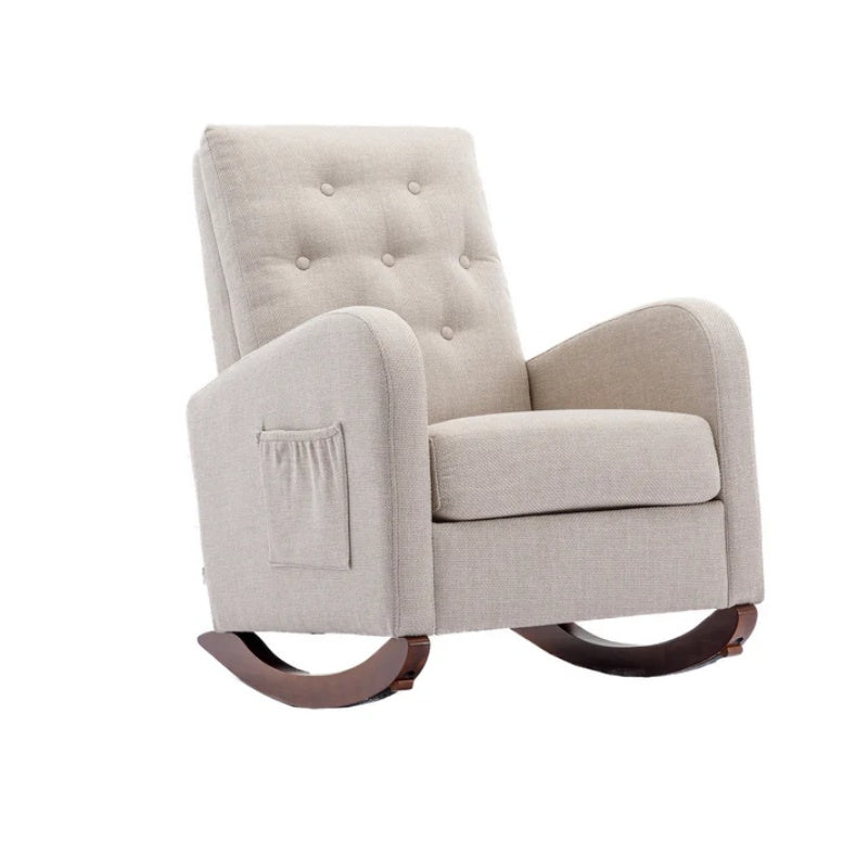 High Back Rocking Chair Nursery Chair .Comfortable Rocker Fabric Padded Seat .Modern High Back Armchair-海智集-Default-