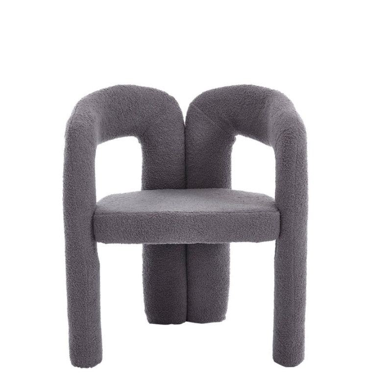 COOLMORE Contemporary Designed Teddy Velvet Upholstered Accent/Dining Chair with Armrest, Gray Teddy Fabric, Set of 2-海智集-Default-
