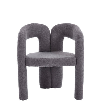 COOLMORE Contemporary Designed Teddy Velvet Upholstered Accent/Dining Chair with Armrest, Gray Teddy Fabric, Set of 2-海智集-Default-