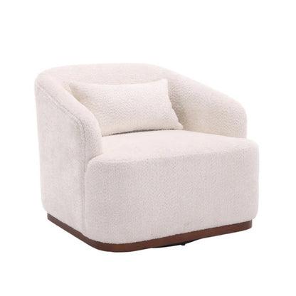 Swivel Barrel Chair, Comfy Round Accent Sofa Chair 360 Degree Swivel, White Chenille, 31.5 x 31.5 x 27.56-海智集-Default-