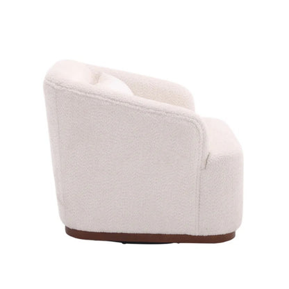 Swivel Barrel Chair, Comfy Round Accent Sofa Chair 360 Degree Swivel, White Chenille, 31.5 x 31.5 x 27.56-海智集-Default-