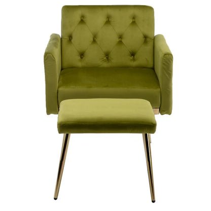 COOLMORE Velvet Accent Chair with Adjustable Armrests and Backrest, Button Tufted Lounge Chair, Single Recliner Armchair with Ottoman-海智集-Default-