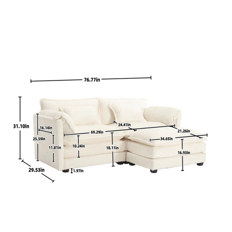 UNITED WE WIN Chenille fabric, removable armrests with side pockets, high density sponge filling, oversized double sofa with footstool-海智集-Default-