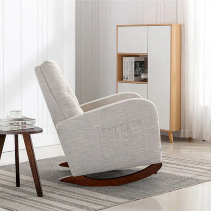 High Back Rocking Chair Nursery Chair .Comfortable Rocker Fabric Padded Seat .Modern High Back Armchair-海智集-Default-