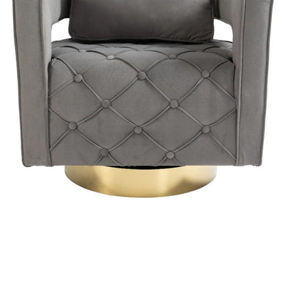 Swivel Accent Chair - Modern Accent Chair with Pillow, Velvet Armchair Side Chair with Tufted Button for Living Room, Bedroom, Office(Gray)-海智集-Default-