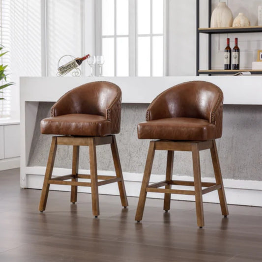 COOLMORE Bar Stools Set of 2 Counter Height Chairs with Footrest for Kitchen, Dining Room And 360 Degree Swivel-海智集-Default-