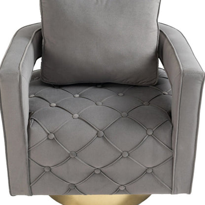 Swivel Accent Chair - Modern Accent Chair with Pillow, Velvet Armchair Side Chair with Tufted Button for Living Room, Bedroom, Office(Gray)-海智集-Default-
