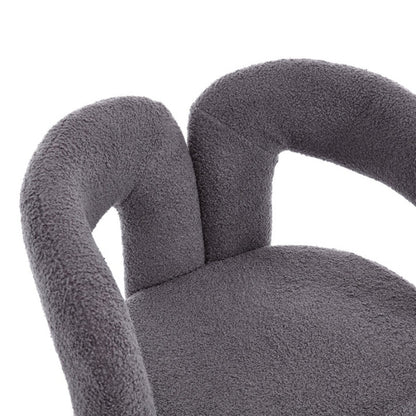 COOLMORE Contemporary Designed Teddy Velvet Upholstered Accent/Dining Chair with Armrest, Gray Teddy Fabric, Set of 2-海智集-Default-