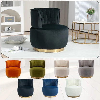 COOLMORE Swivel Barrel Chair, 360 Degree Round Armchair with Fluffy Velvet Upholstery for Living Room, Bedroom, Office-海智集-Default-