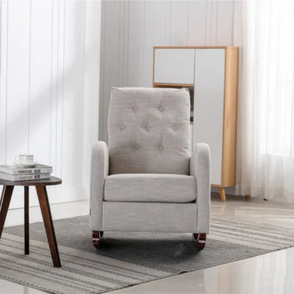 High Back Rocking Chair Nursery Chair .Comfortable Rocker Fabric Padded Seat .Modern High Back Armchair-海智集-Default-