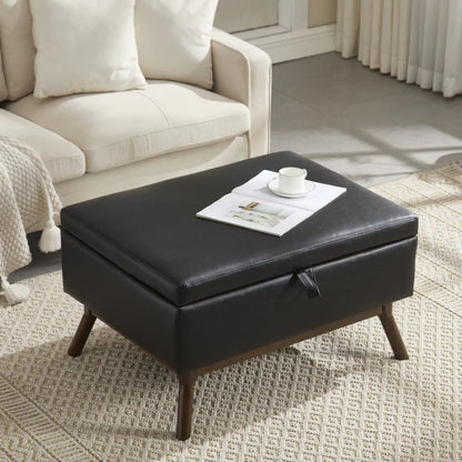 Mid-century modern square coffee table storage bench, assembled, suitable for living room, entryway and family room, used as a coffee table, stirrups, shoe bench-海智集-Default-
