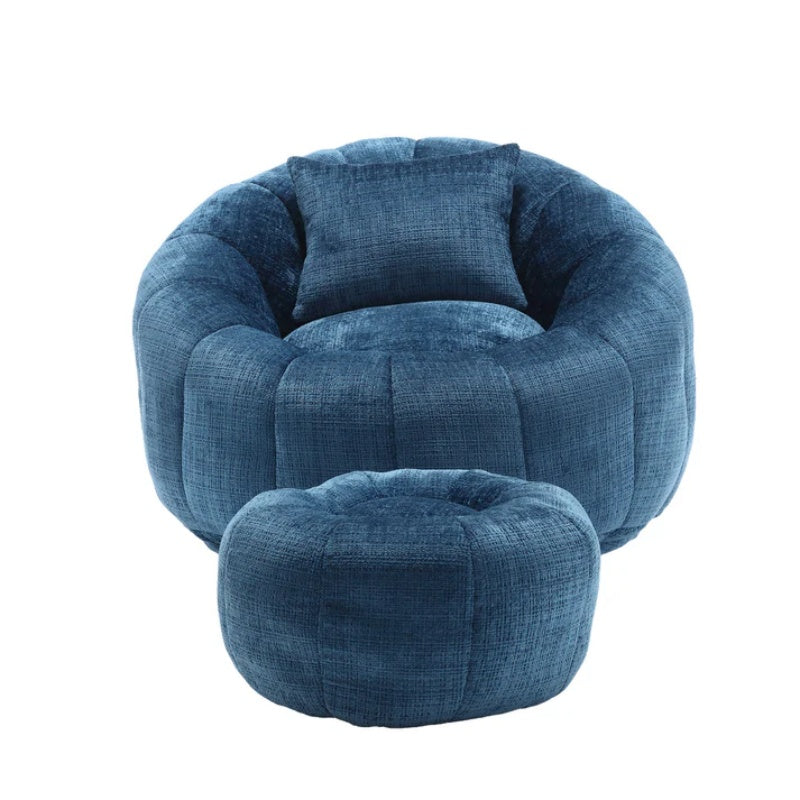 COOLMORE Modern Extra Large Round Bean Bag Chair with Footrest for Living Room, Chenille Fabric Lazy Sofa with Pillow for Adults, Teenagers,Child, Suitable for Bedroom, Dormitory, Study Room-海智集-Default-