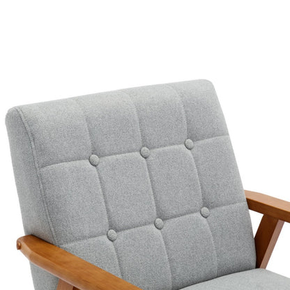 Accent Chairs Set of 2 with Side Table, Mid Century Modern Accent Chair, Wood and Fabric Armchairs Side Chair, Lounge Reading Comfy Arm Chair for Living Room, Bedroom, Office-海智集-Default-