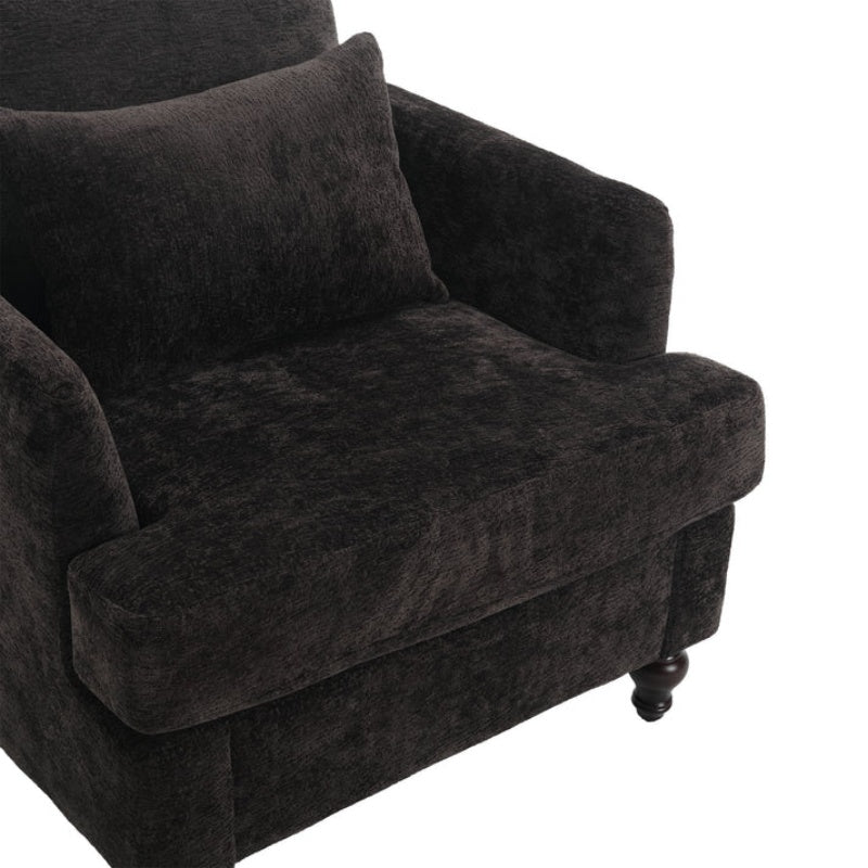 Modern Accent Chair Lounge Chair Black Chenille Tufted Club Chair Mid Century Arm Chair with Solid Wood Frame-海智集-Default-